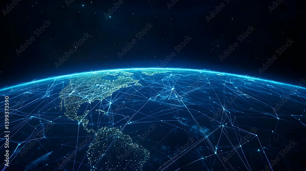 Obraz premium Global Network Of Illuminated Cities At Night