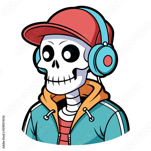 Skeleton in a Cap Listening to Music
