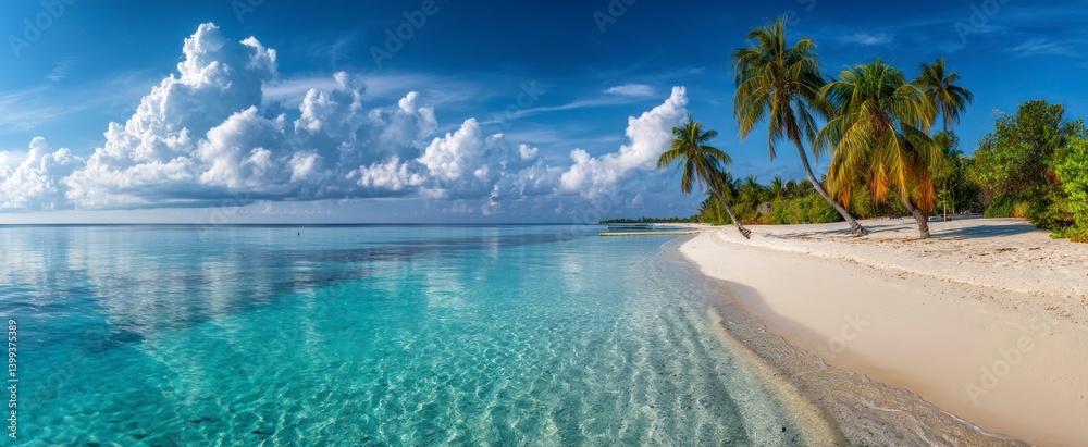 Fototapeta premium Tropical Beach Paradise with Palm Trees and Turquoise Water View