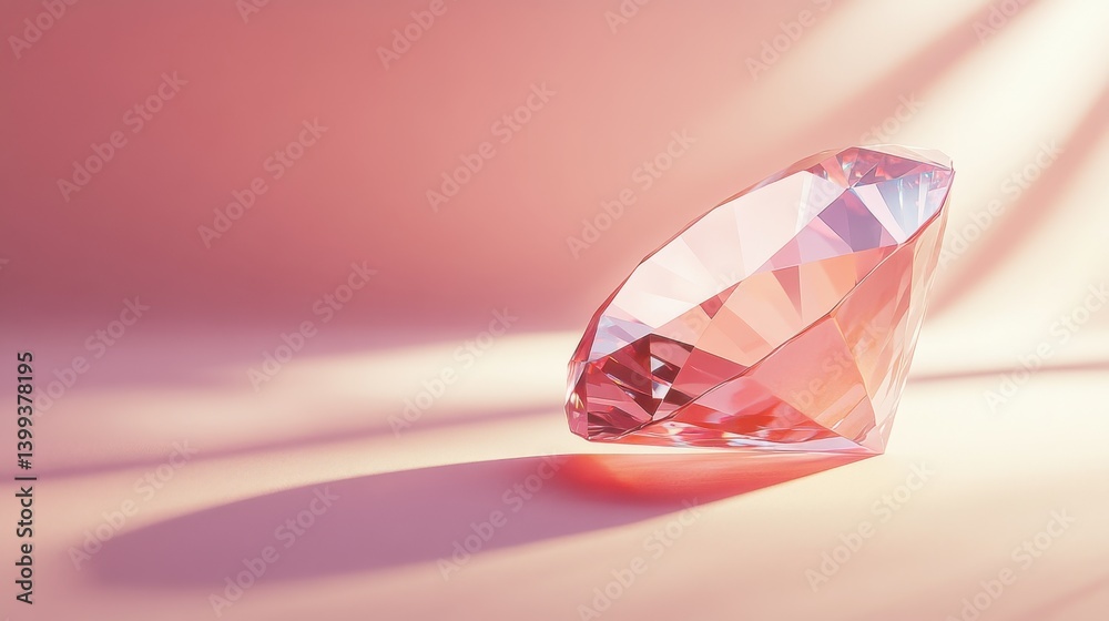 A sparkling diamond sits on a soft pink surface, casting a delicate shadow, showcasing its brilliant facets and reflecting light beautifully. A sparkling diamond sits on a soft pink surface, casting a delicate shadow, showcasing its brilliant facets and reflecting light beautifully.