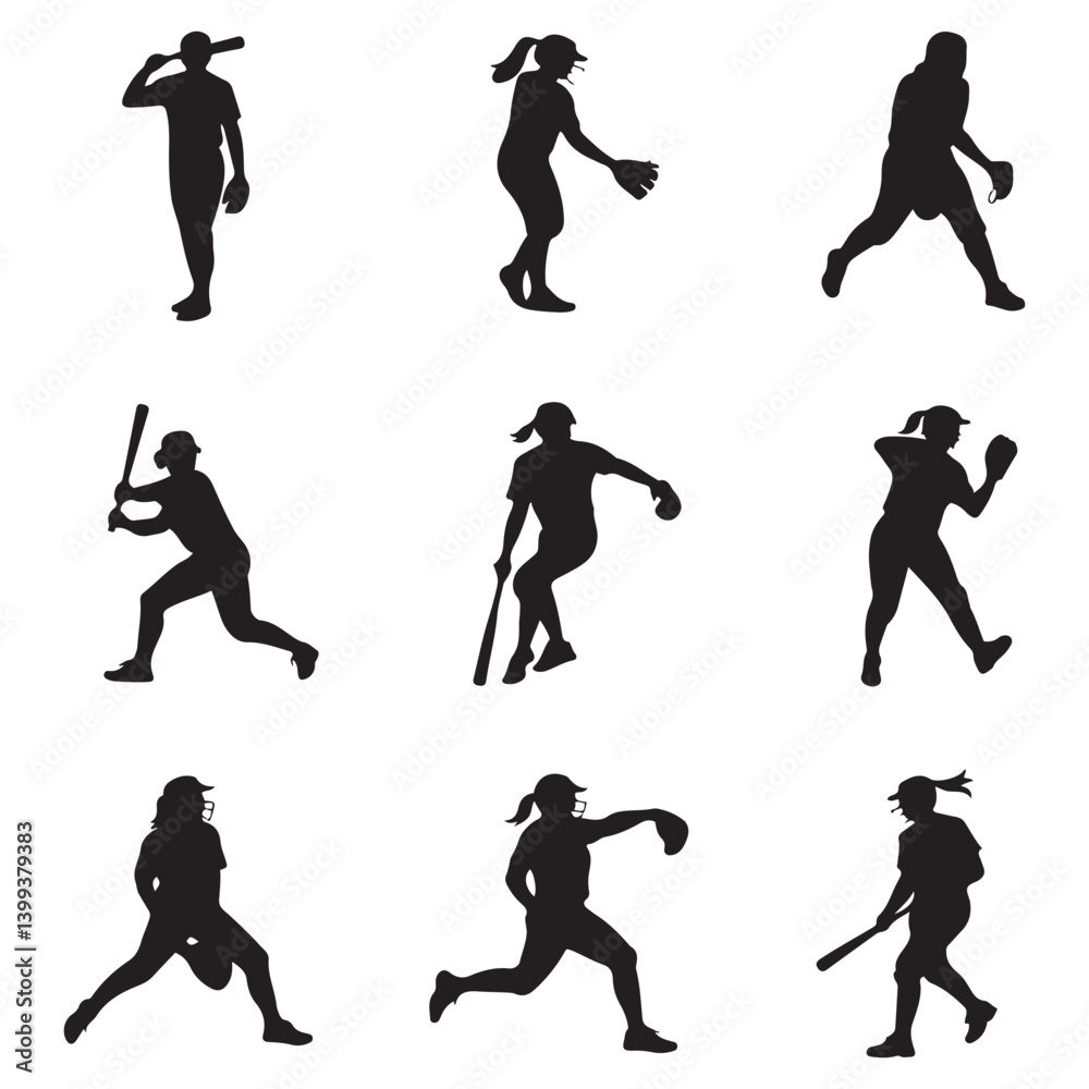Obraz premium softball Vector Black silhouettes. with white background