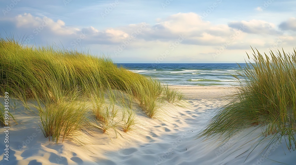 Serene Coastal Dune Landscape: A Tranquil Beach Scene Serene Coastal Dune Landscape: A Tranquil Beach Scene