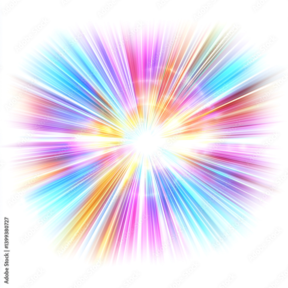 Obraz premium Radiant multicolor light flares burst, isolated on white background