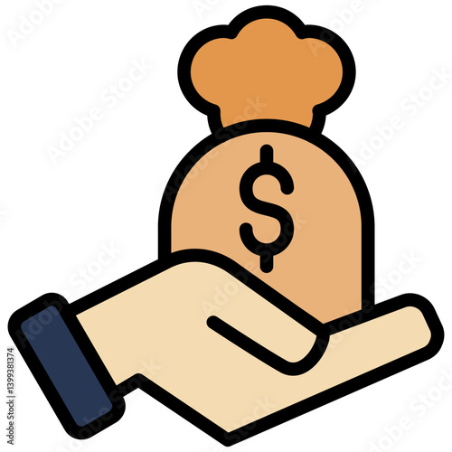 Give Money Outline Flat Design Style Icon, Give Loan, Outline Flat Design Style Icon Symbol