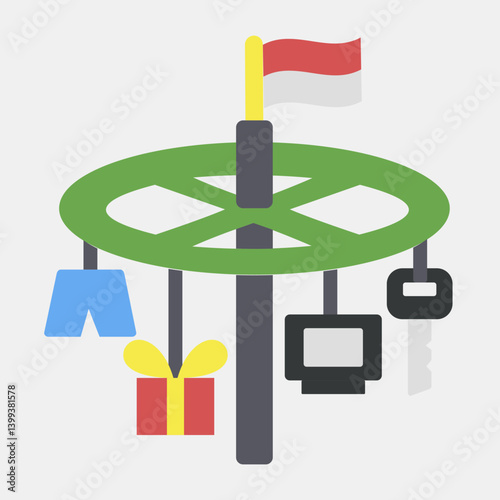 Icon climbing slippery pole. Indonesian independence day celebration elements. Icons in flat style. Good for prints, posters, etc.