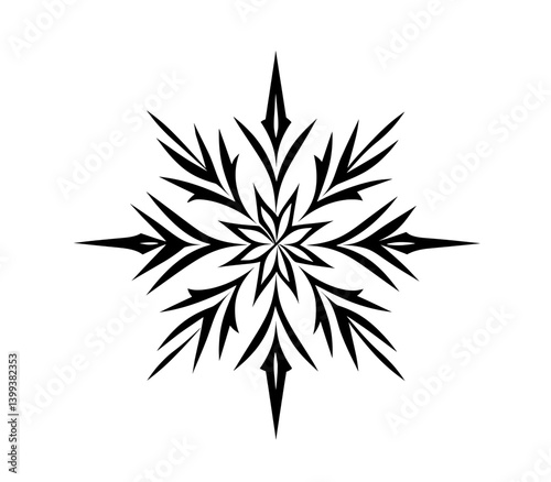 Simple Black Vector Snowflake on White Background: SVG Cut File Design