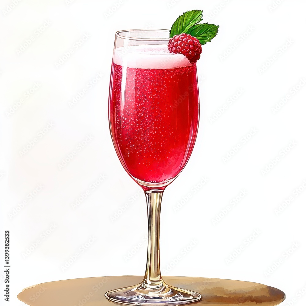Sparkling Raspberry Cocktail in Champagne Flute Sparkling Raspberry Cocktail in Champagne Flute