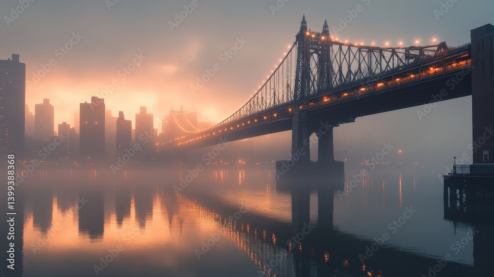 Fototapeta premium Illuminated queensboro bridge at dusk new york scenic photography urban landscape dramatic view architectural icon