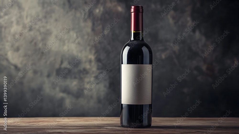 Fototapeta premium Elegant Red Wine Bottle on Rustic Wooden Table