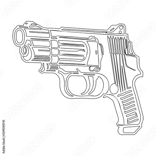 Outlined Handgun Illustration on White Backdrop