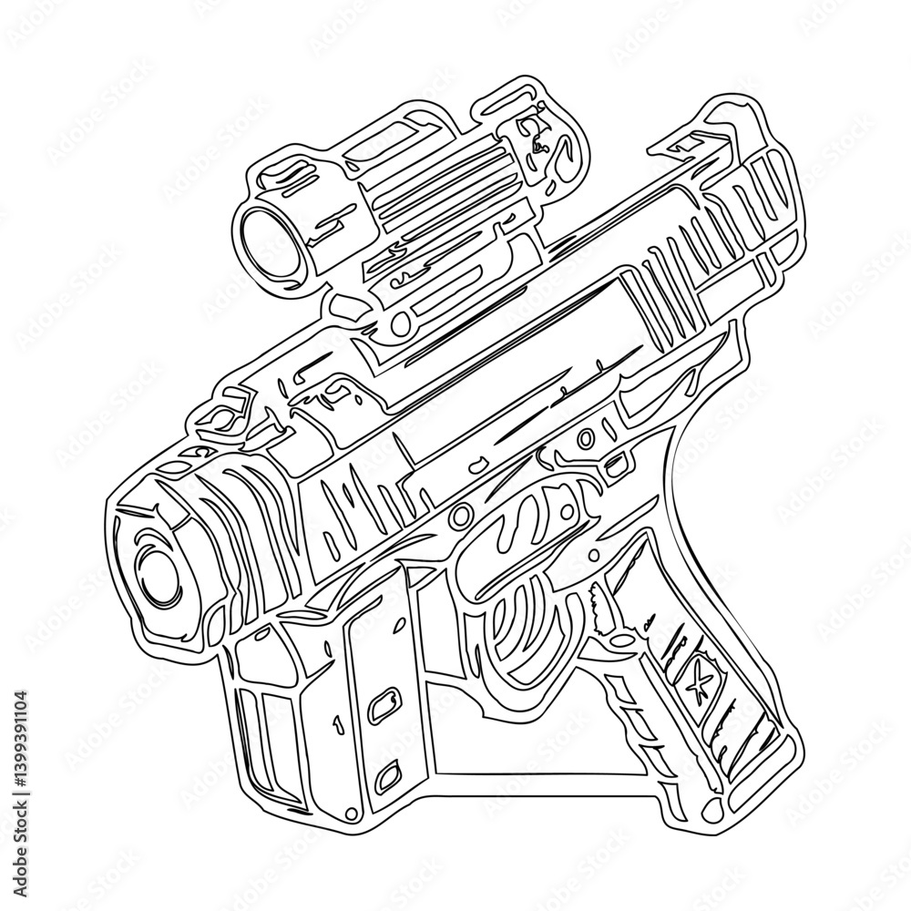 Obraz premium Futuristic Pistol Outline Drawing Illustration