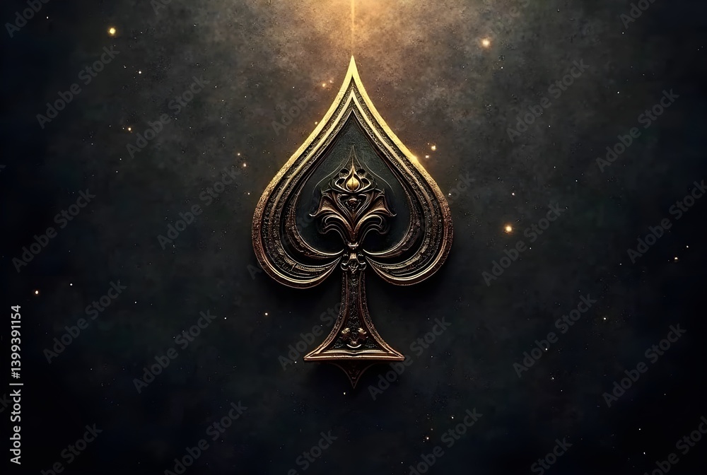 Fototapeta premium Dark, mysterious, and luxurious background featuring the iconic ace of spades symbol in gold and black, perfect for cards, invitations, and elegant designs.