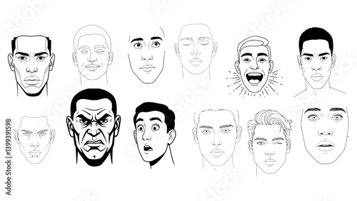 Focused Stare Joyful Glow Bold Ange Curious Look Flirty Wink Laughing Burst Mysterious Gaze Serene Silence Shocked Gasp Faces | Set of funny faces