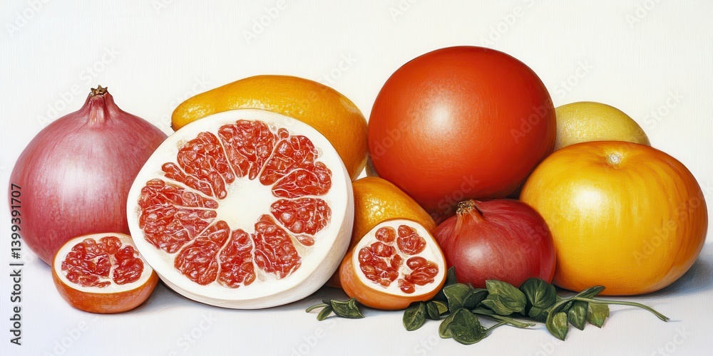 Colorful Citrus and Pomegranate Still Life Colorful Citrus and Pomegranate Still Life