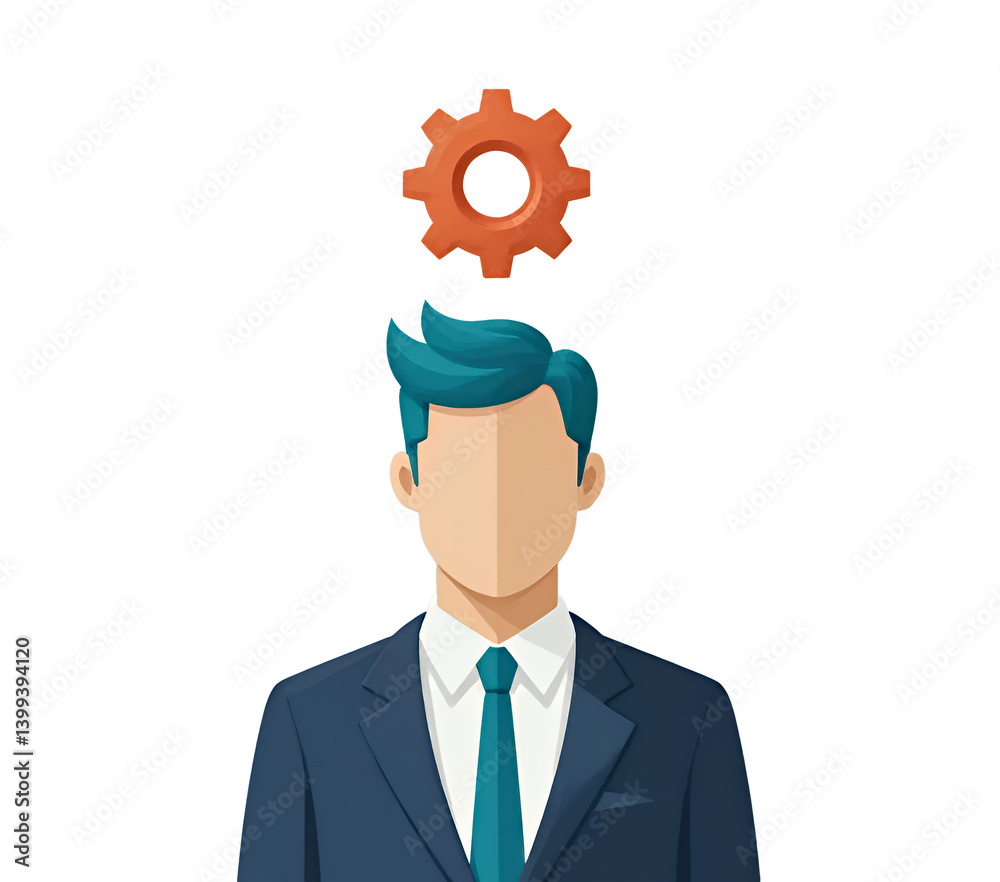 Thinking Man with Gear - Transparent Background. Idea, Solution, Strategy. Thinking Man with Gear - Transparent Background. Idea, Solution, Strategy.
