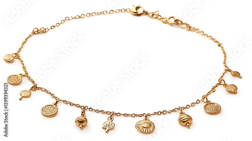 Wallpaper Mural Gold chain necklace with a clasp and a variety of charms hanging from it Torontodigital.ca