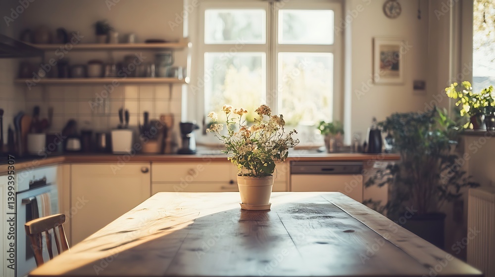 Sunlit Kitchen Table with Flowers Sunlit Kitchen Table with Flowers
