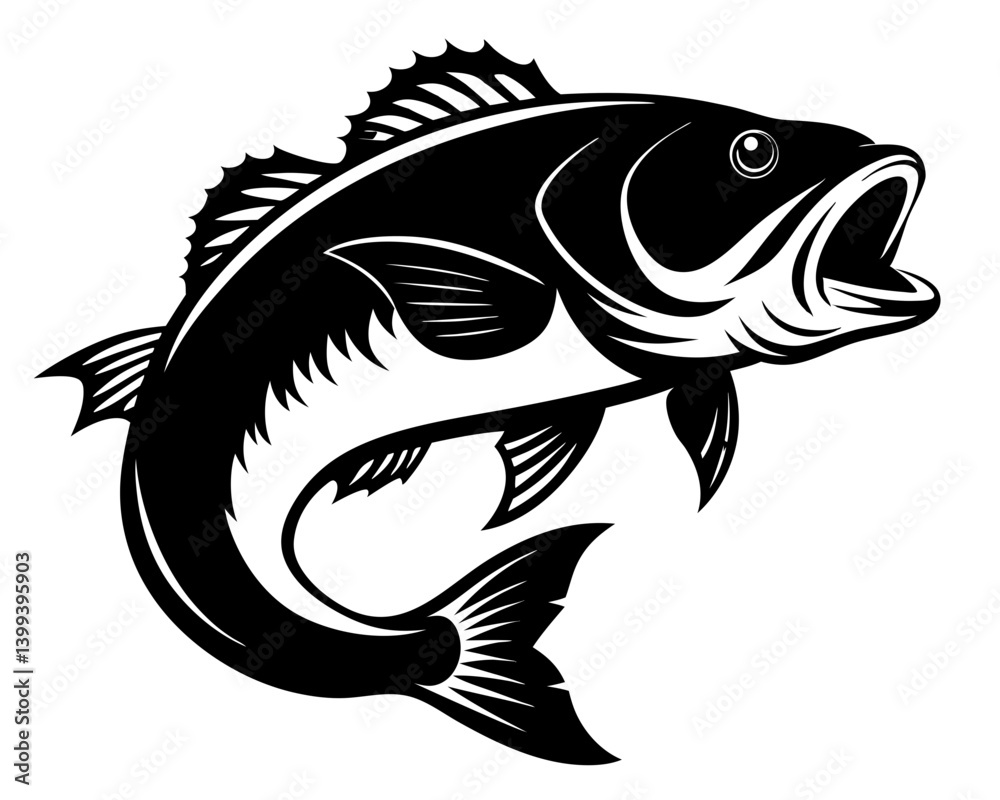 Fototapeta premium Largemouth Bass Fish Vector Silhouettes & SVG Icon