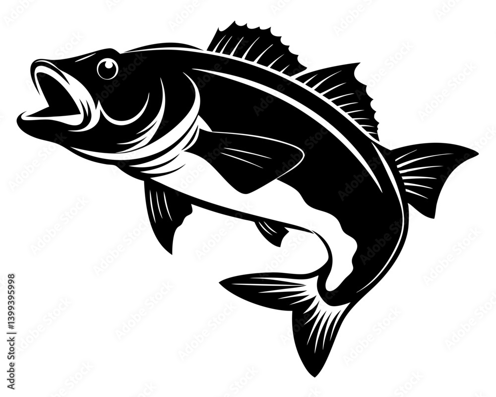 Fototapeta premium Largemouth Bass Fish Vector Silhouettes & SVG Icon