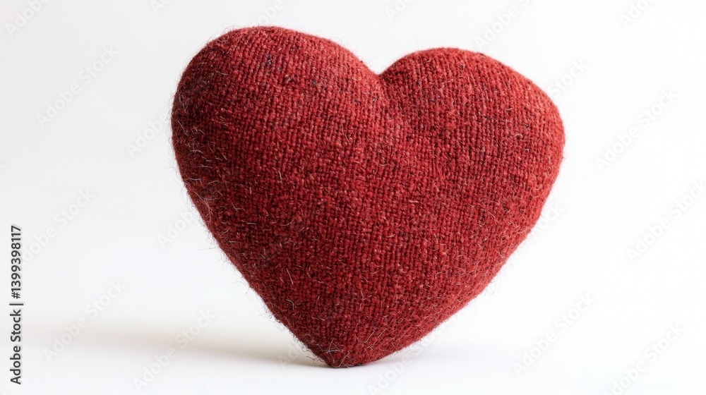 Heart shaped decorative object made from cozy fabric displayed on a white background Heart shaped decorative object made from cozy fabric displayed on a white background