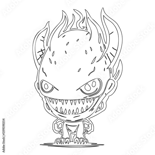 Line Art Illustration of a Cartoonish Fiendish Character