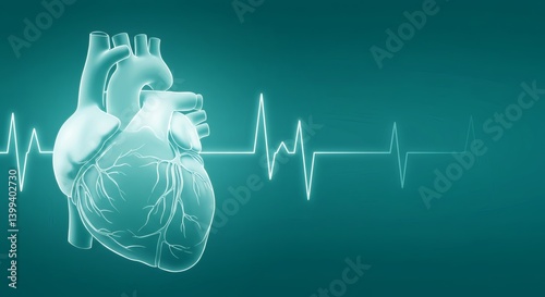 Anatomical Heart with Ekg Illustrating Cardiovascular Health and Medical Technology