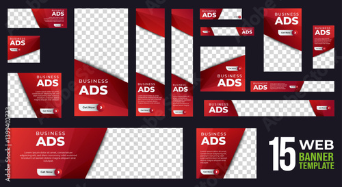 Red Banner Set for web display Business ads template. vector	