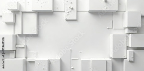 Randomly arranged white box elements occupy the majority of the visual space with empty gaps, negative space, simple design