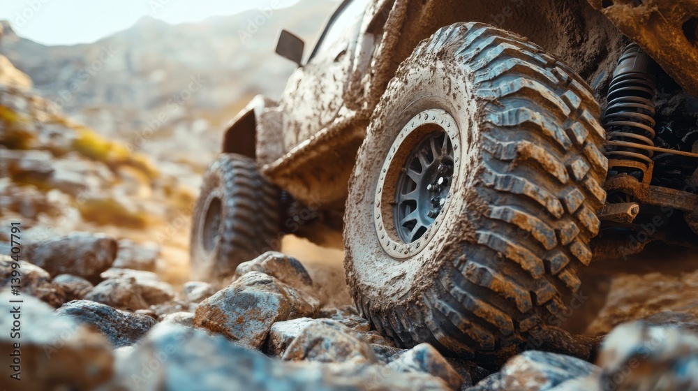 custom made wallpaper toronto digitalA close-up of a rock car's rugged tires and suspension, navigating over large rocks