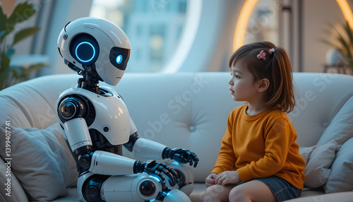 young woman and robot