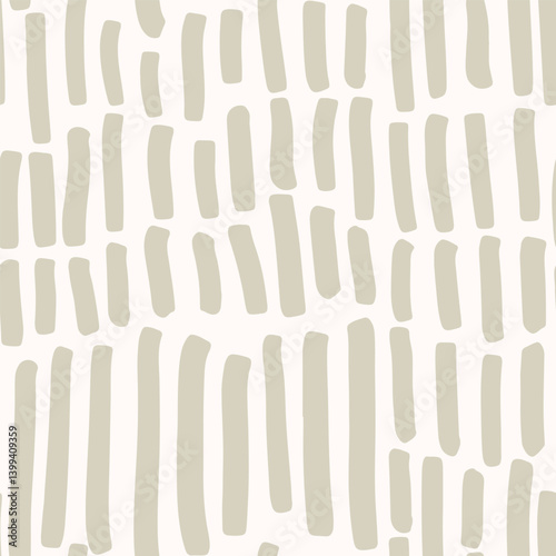 Hand painted flower stems stacked up as a minimalist broken stripe pattern in colors of beige on off white background. Seamless vector pattern. Great for home decor, fabric, wallpaper, gift wrap, etc.