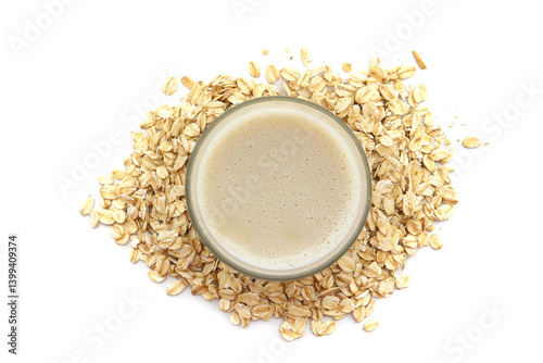 oat milk in a glass isolated on a white background