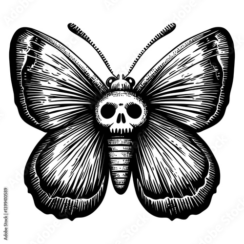 Intricate Illustration of a Butterly with a Skull Design