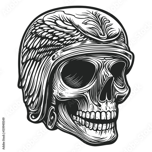 Skull with Winged Helmet Illustration for Artistic Design