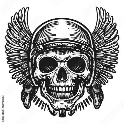 Skull Design with Wings and Helmet for Edgy Artwork or Branding