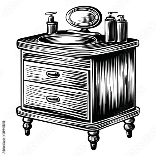 Vintage Wooden Bathroom Vanity with Sink and Accessories Design