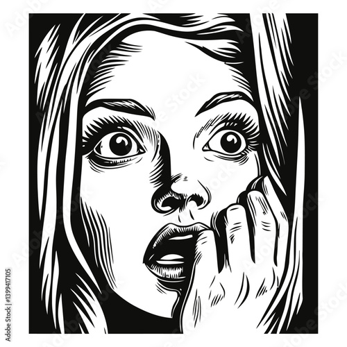 Shocked Woman Covering Mouth in Expression of Fear and Surprise