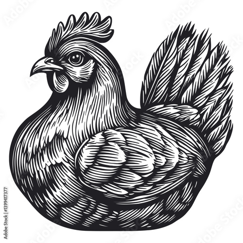 Detailed Black and White Illustration of a Proud Rooster Design