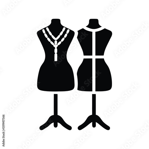 Two Fashion Mannequins with Necklace on Transparent Background, Dress Form Icon