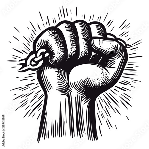 Powerful Fist Breaking Chains Symbolizing Freedom and Resistance