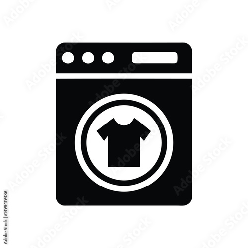 Washing Machine Icon with Shirt in Circle Design on Transparent Background