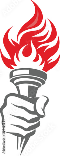 Hand Holding A Burning Torch With Bright Red Flames Illustration