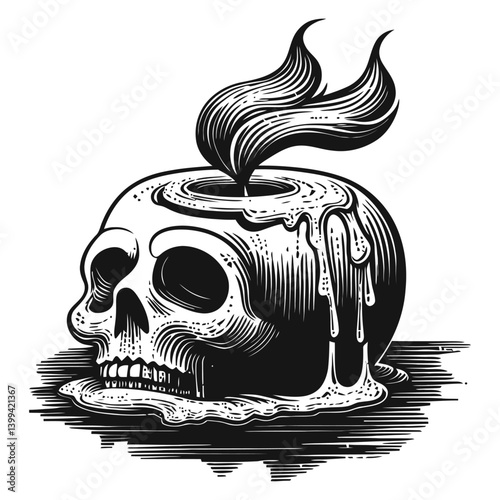 Creative Illustration of Melting Skull with Flame and Dripping Wax