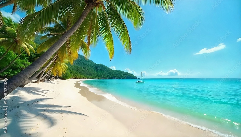 Fototapeta premium Samui Sunset Coast-A tranquil sunset over Koh Samui’s sandy beach, with golden reflections on the waves and a wide-open sky. Ideal for romantic or peaceful themes