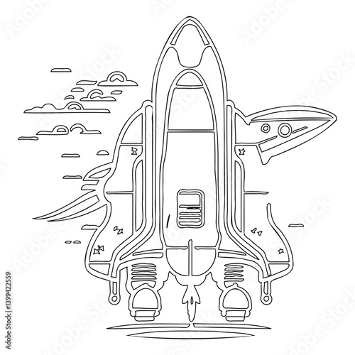 Space Shuttle Line Art for Kids Coloring Page