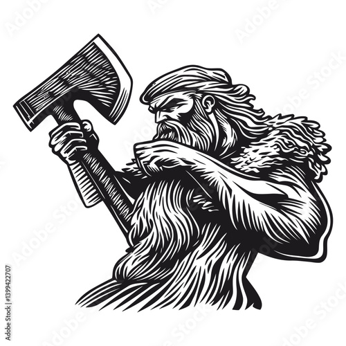 Powerful Woodcutter with Axe in Bold Black and White Design