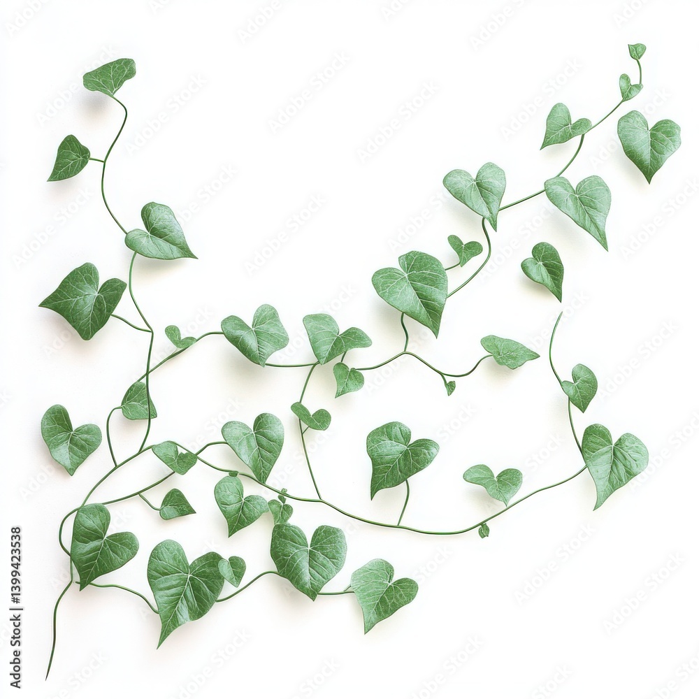 Obraz premium Winding vine with heart shaped leaves on a plain white background