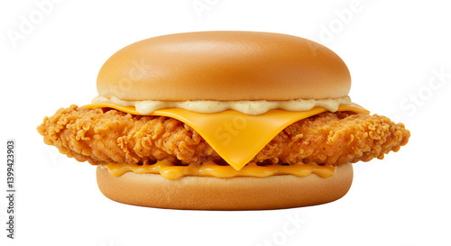 Delicious crispy chicken sandwich with melting cheese on a soft bun