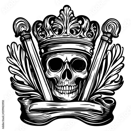 Skull with Crown and Scepters Design for Unique Graphic Artwork