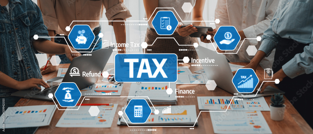 Engaging tax planning session showcasing collaboration among professionals analyzing financial strategies, incentives, and compliance with the aid of technology and charts. Amity